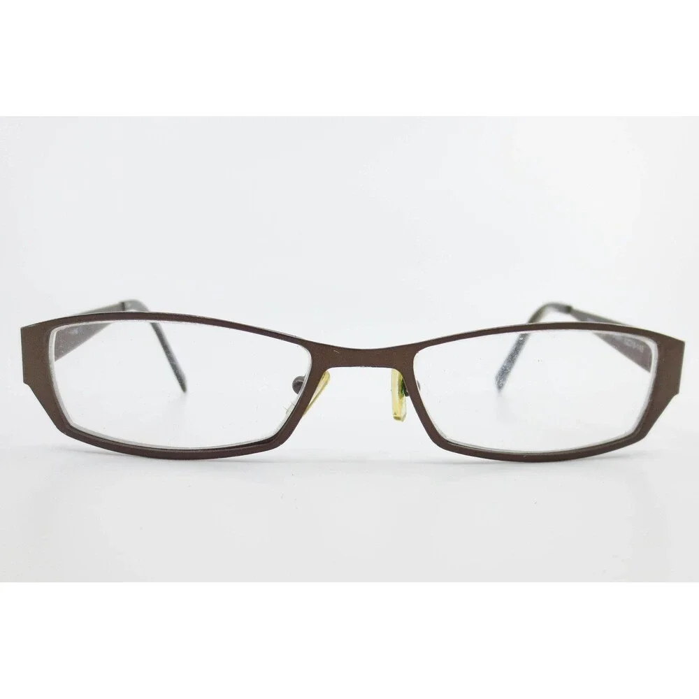 One World OW6015 Brown Metal Rectangular Eyeglass Frames 52-18-145 Col 00